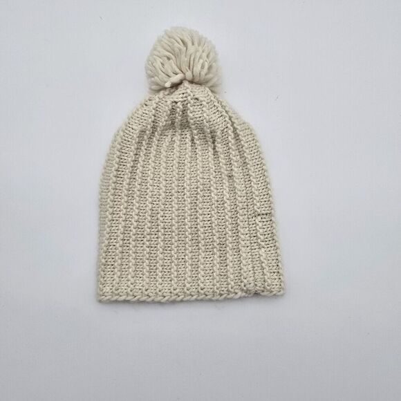 Zara Beanie Hat Cream Off White Knit Cap Winter Pom Pop Slouchy Cable - Picture 4 of 8